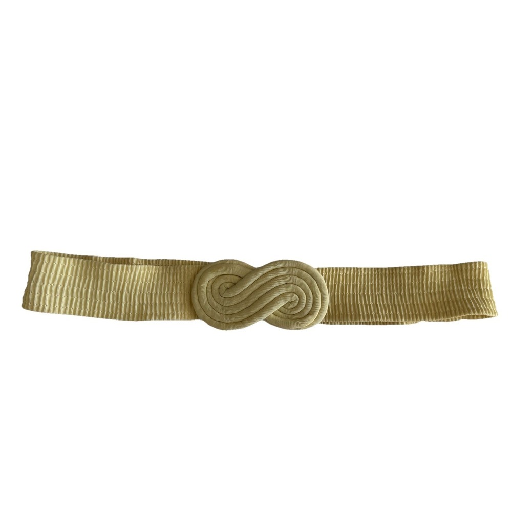 VTG Ivory Elastic Cinch Belt 80s Fabric Infinity Buckle‎ One Size 34" LG Stretch